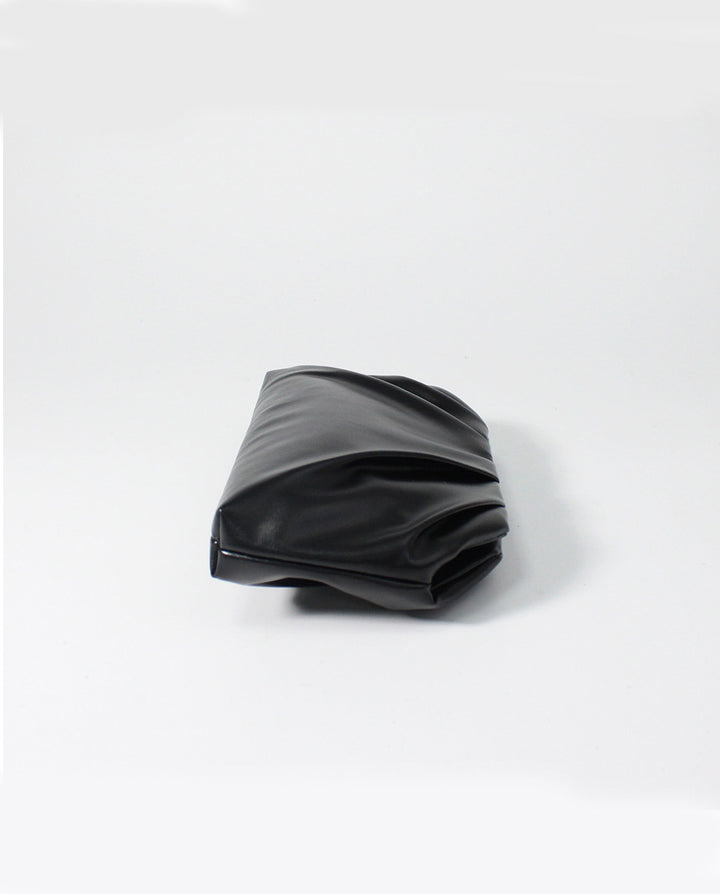 SOLACEBlack Soft Faux Leather Pleated Chain Crossbody Clutch Bag