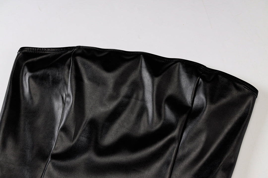 SOLACEBlack Strapless Bodycon Faux Leather Mini Dress