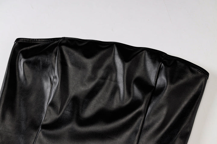 SOLACEBlack Strapless Bodycon Faux Leather Mini Dress