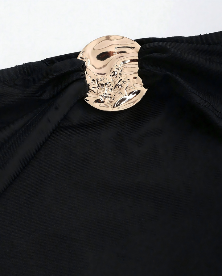 SOLACEBlack Strapless Gold Ornament Wide Leg Jumpsuit