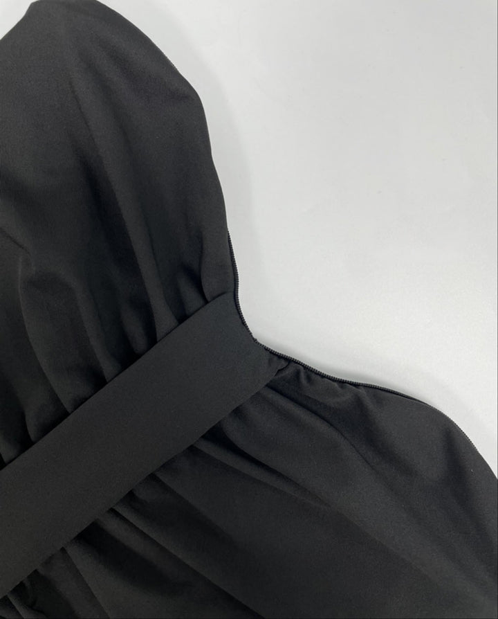 SOLACEBlack Strapless Ruched Draped Mermaid Maxi Dress