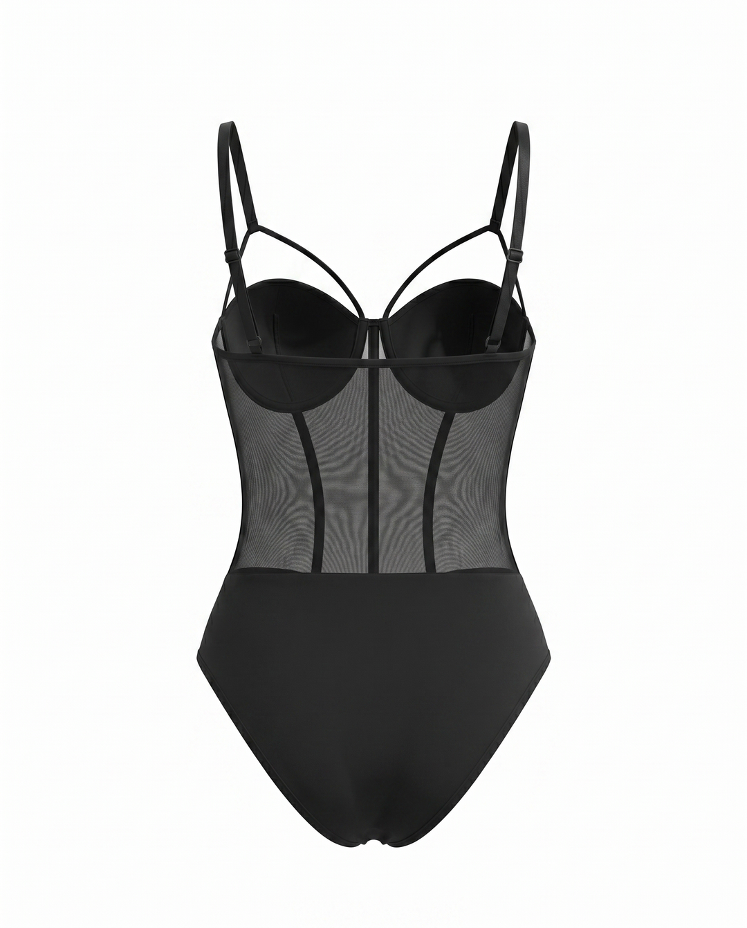 SOLACEBlack Underwire Strappy Mesh Panel Bodysuit