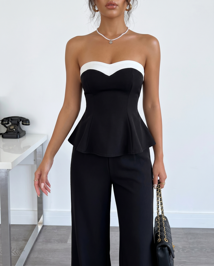 SOLACEBlack White Contrast Sweetheart Strapless Two Piece Set
