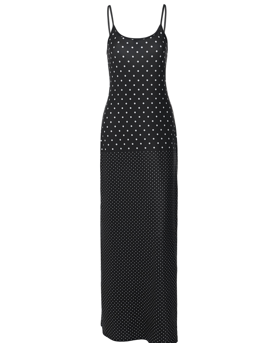 SOLACEBlack White Polka Dot Scoop Thin Strap Bodycon Maxi Dress