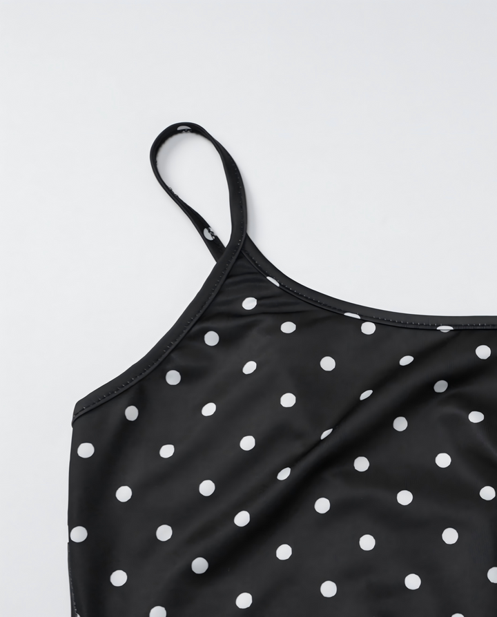 SOLACEBlack White Polka Dot Scoop Thin Strap Bodycon Maxi Dress