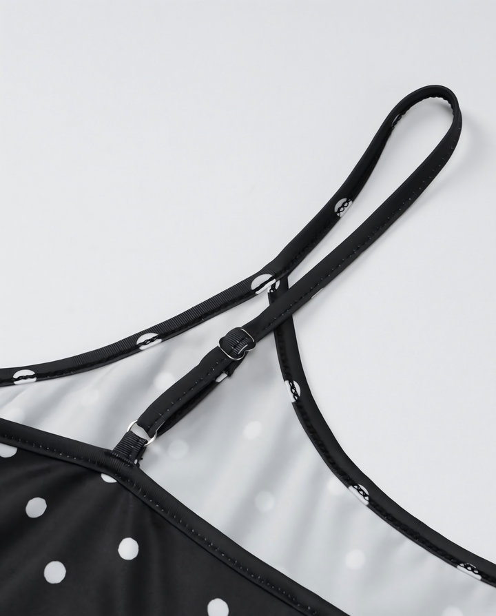 SOLACEBlack White Polka Dot Scoop Thin Strap Bodycon Maxi Dress