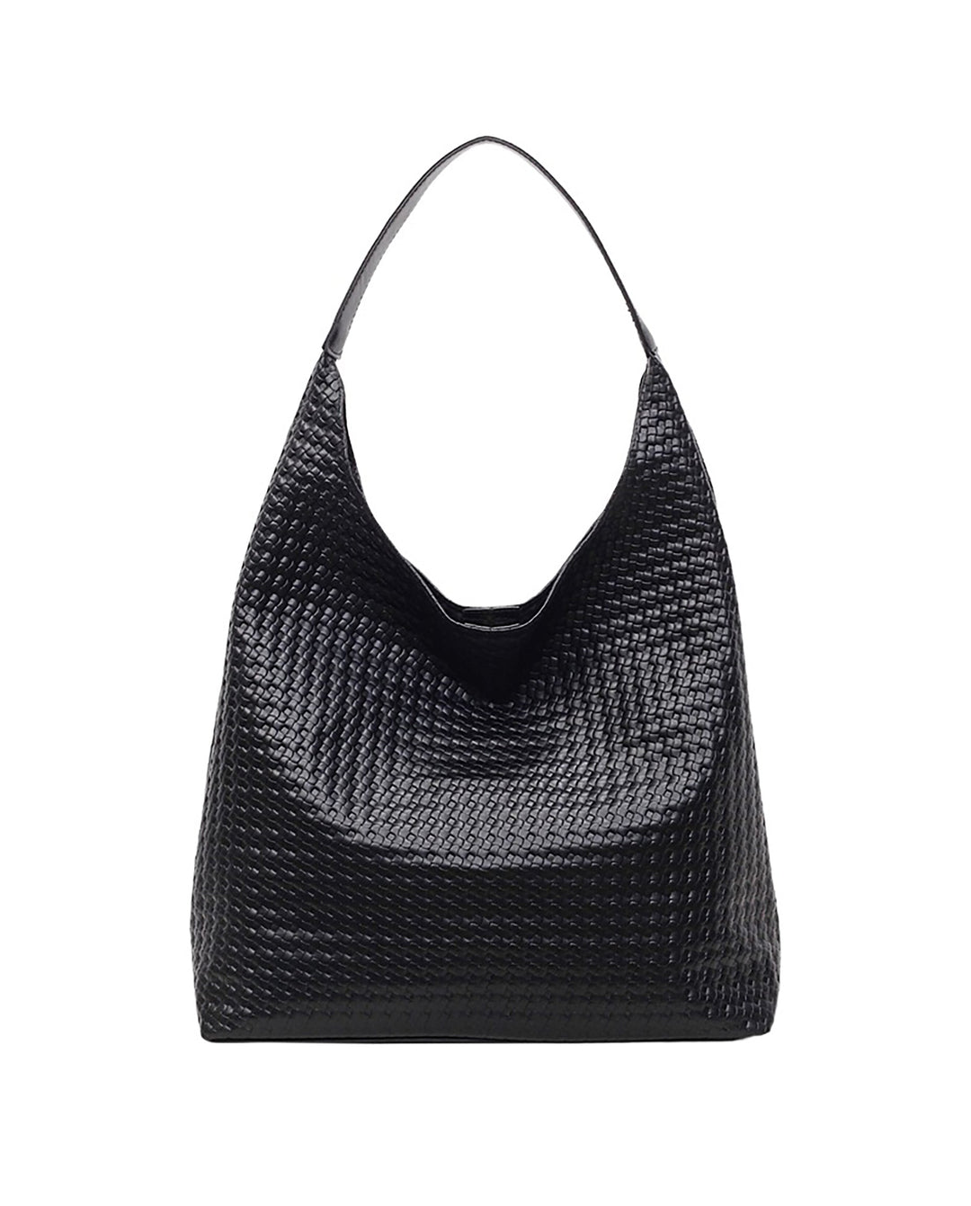 SOLACEBlack Woven Faux Leather Hobo Shoulder Tote Bag