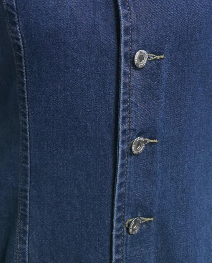 SOLACEBlue Button Down Denim Slim Fit Mini Dress