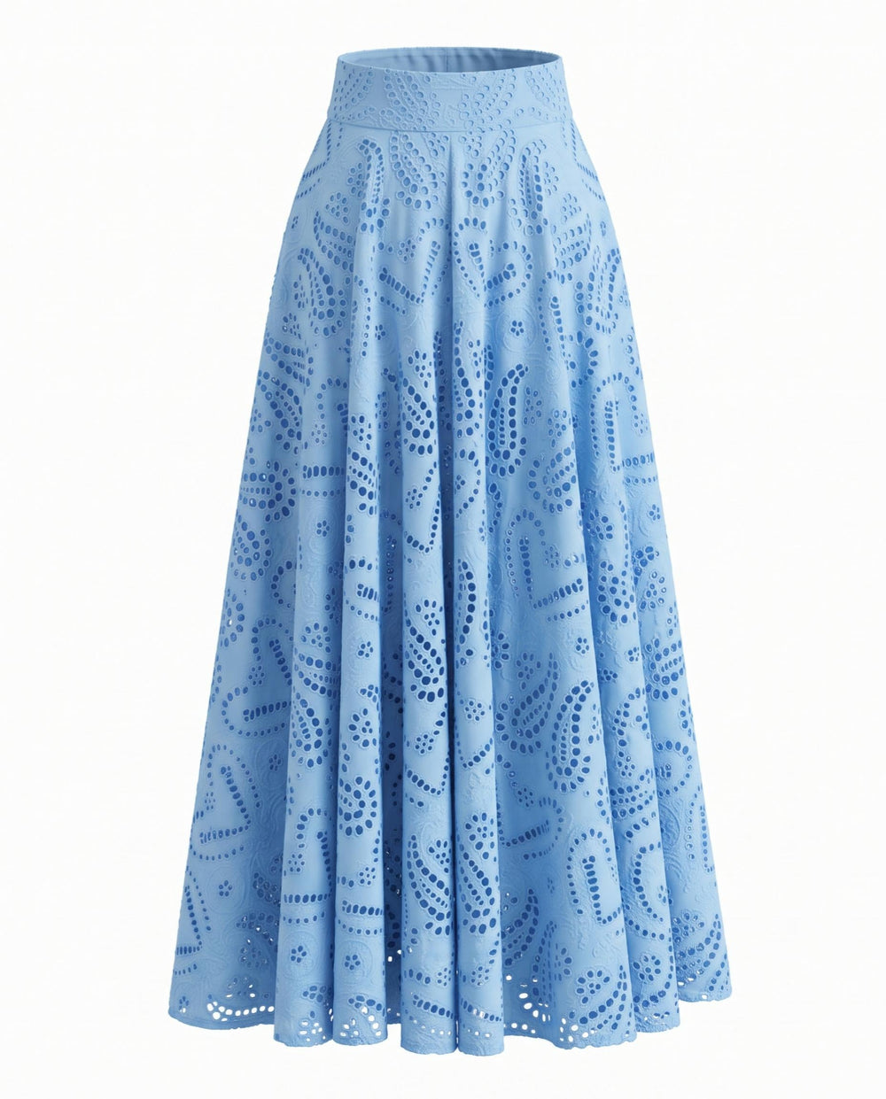 SOLACEBlue Eyelet Embroidery High Waist Maxi Skirt