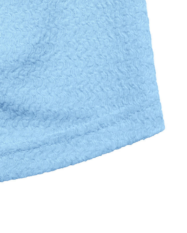 SOLACEBlue Gold Ring Detail Textured Slim Fit Cropped Top