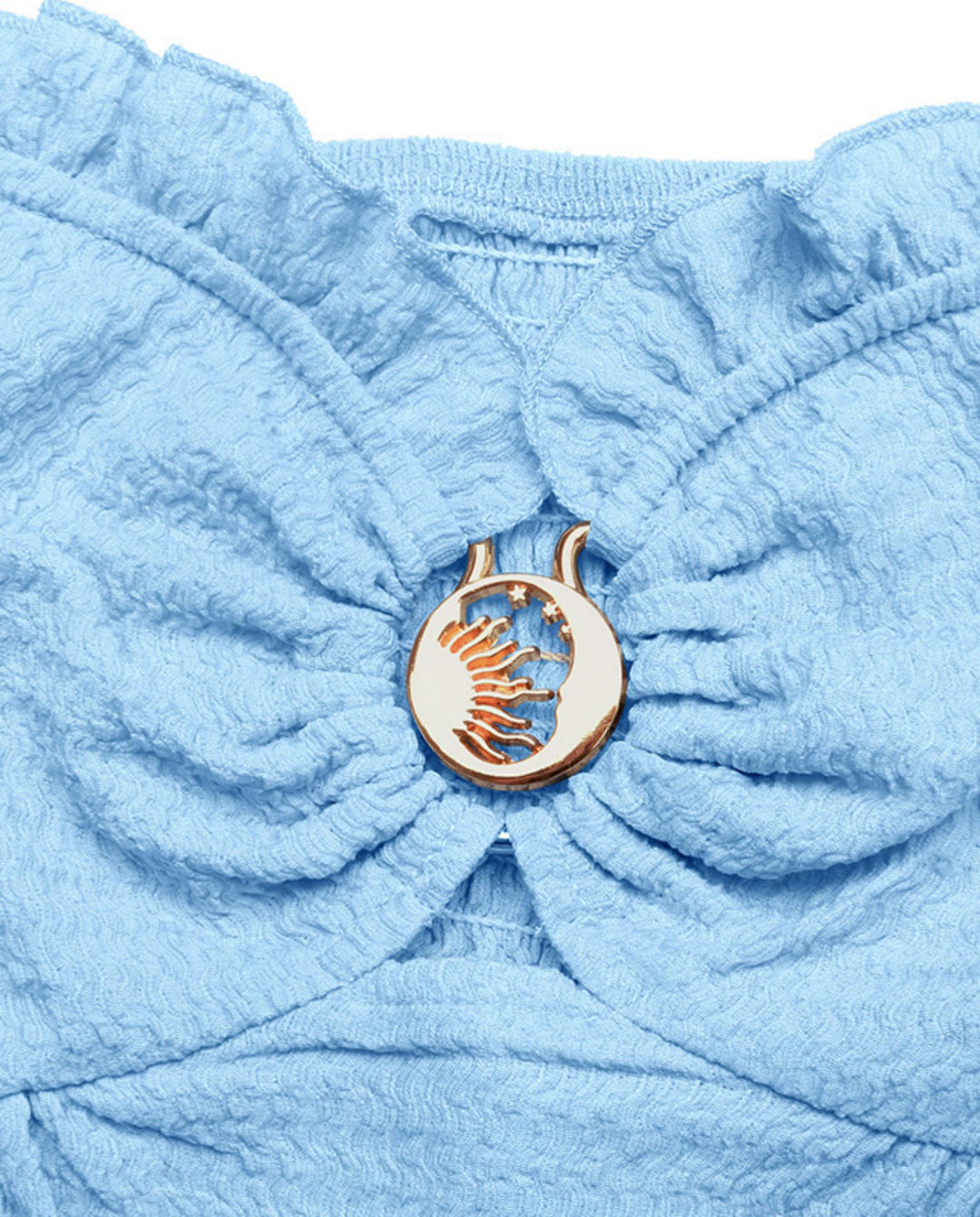 SOLACEBlue Gold Ring Detail Textured Slim Fit Cropped Top