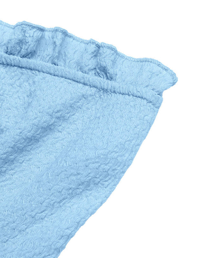 SOLACEBlue Gold Ring Detail Textured Slim Fit Cropped Top