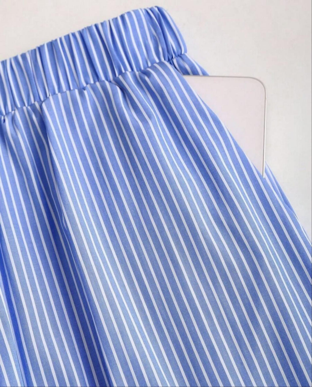 SOLACEBlue Tie Front Striped Top Wide Leg Pants Relaxed Set