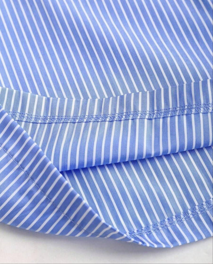 SOLACEBlue Tie Front Striped Top Wide Leg Pants Relaxed Set