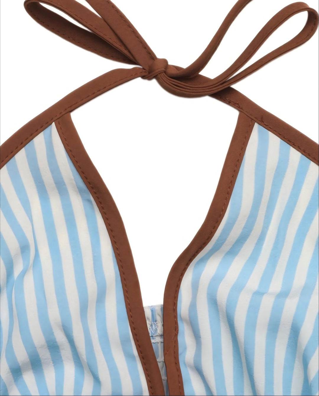SOLACEBlue White Stripe Contrast Piping Deep V Strap Romper