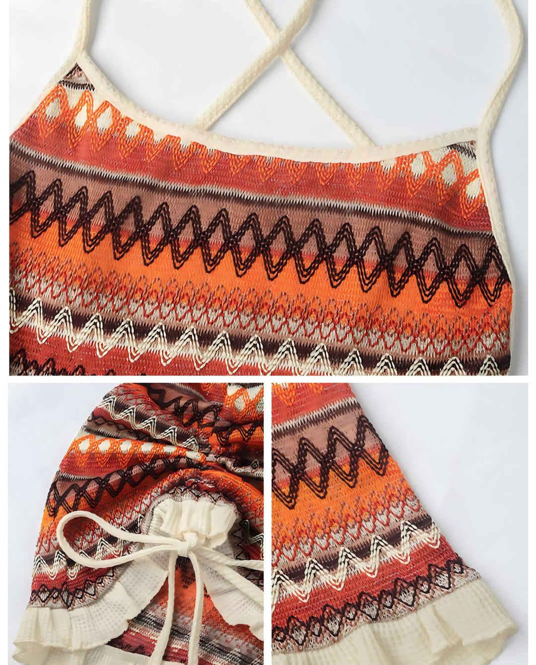 SOLACEBohemian Striped Knit Mini Dress