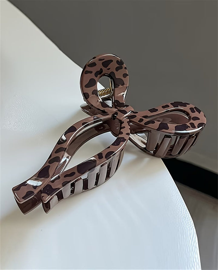SOLACEBrown Leopard Print Hollow Bow Shape Hair Claw Clip