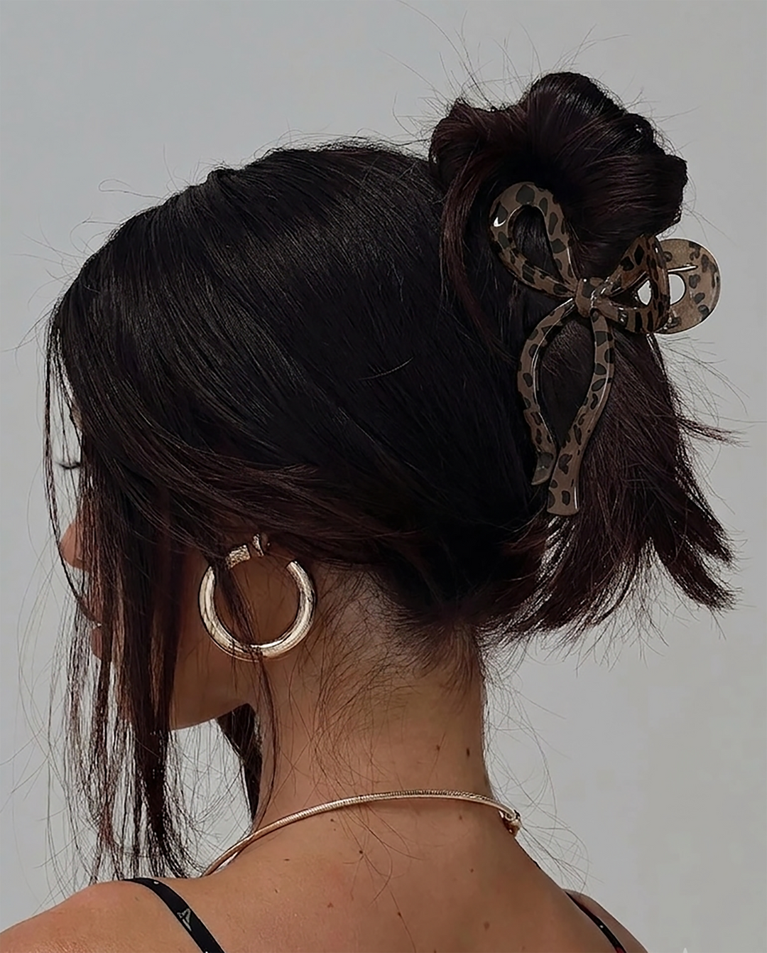 SOLACEBrown Leopard Print Hollow Bow Shape Hair Claw Clip