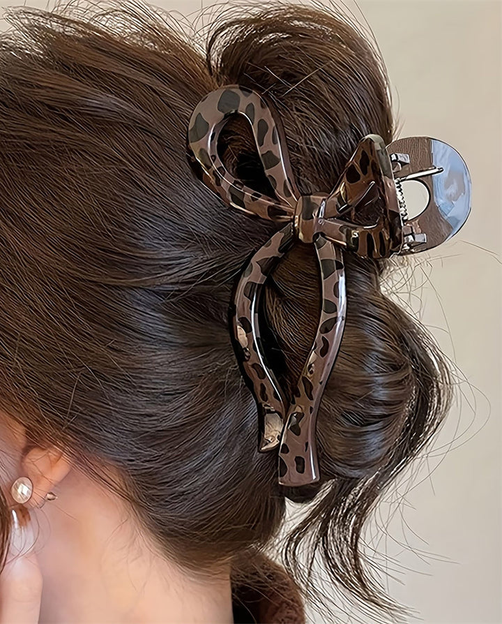 SOLACEBrown Leopard Print Hollow Bow Shape Hair Claw Clip