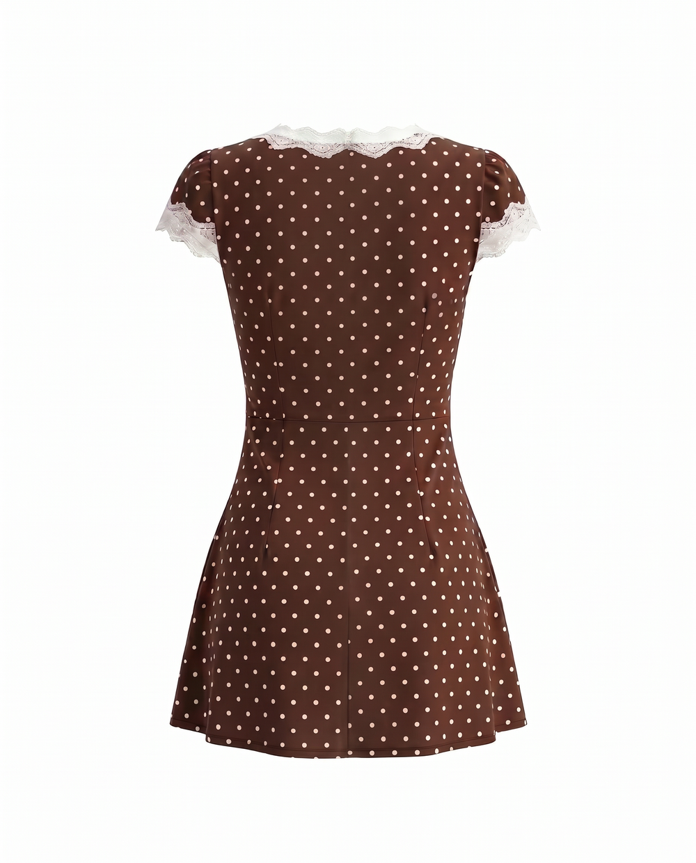 SOLACEBrown Polka Dot Lace Trim Short Sleeve Mini Dress