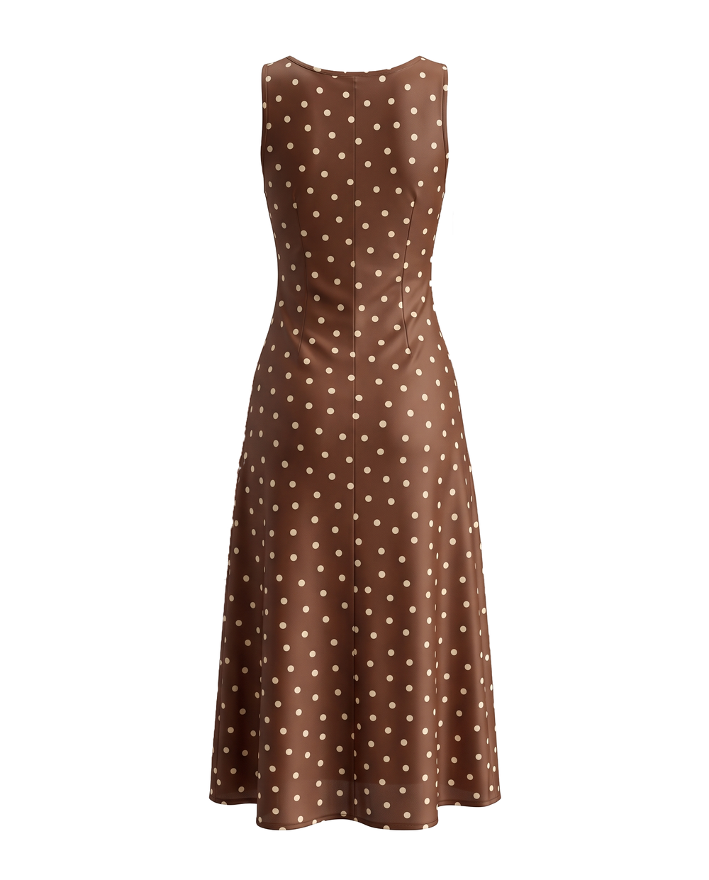 SOLACEBrown Polka Dot Lace Trim Sleeveless Midi Dress