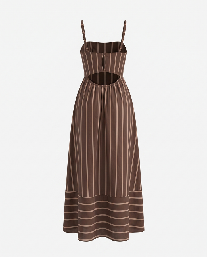 SOLACEBrown Striped Spaghetti Strap Maxi Dress
