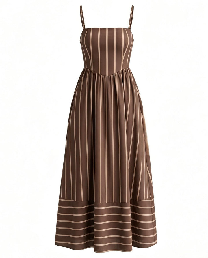 SOLACEBrown Striped Spaghetti Strap Maxi Dress