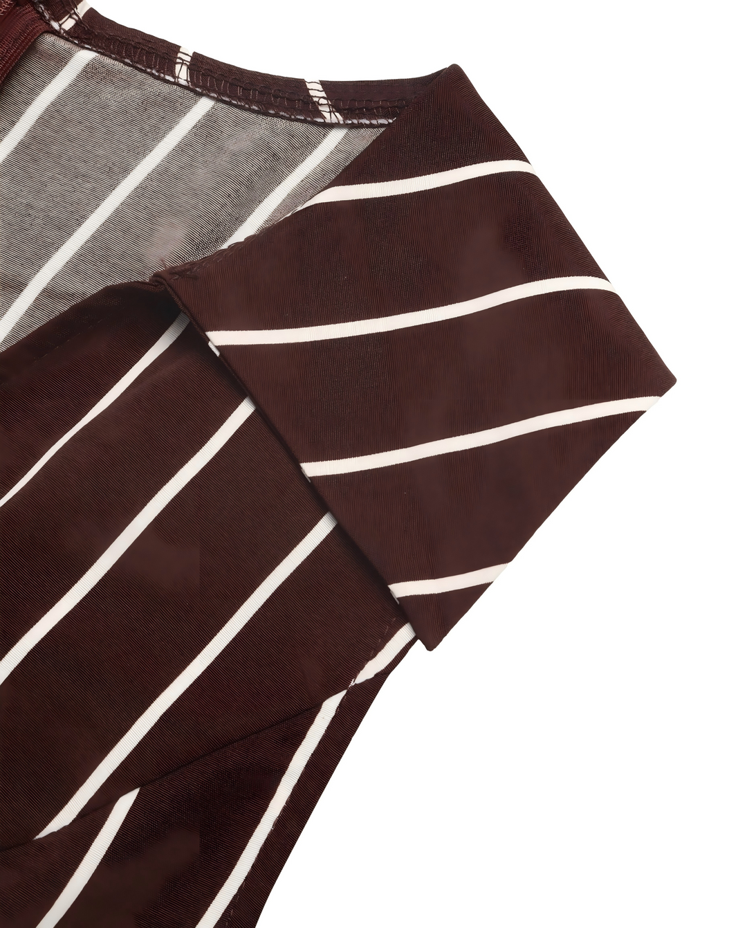 SOLACEBrown White Vertical Stripe Lapel Sleeveless Wrap Front Pleated Romper