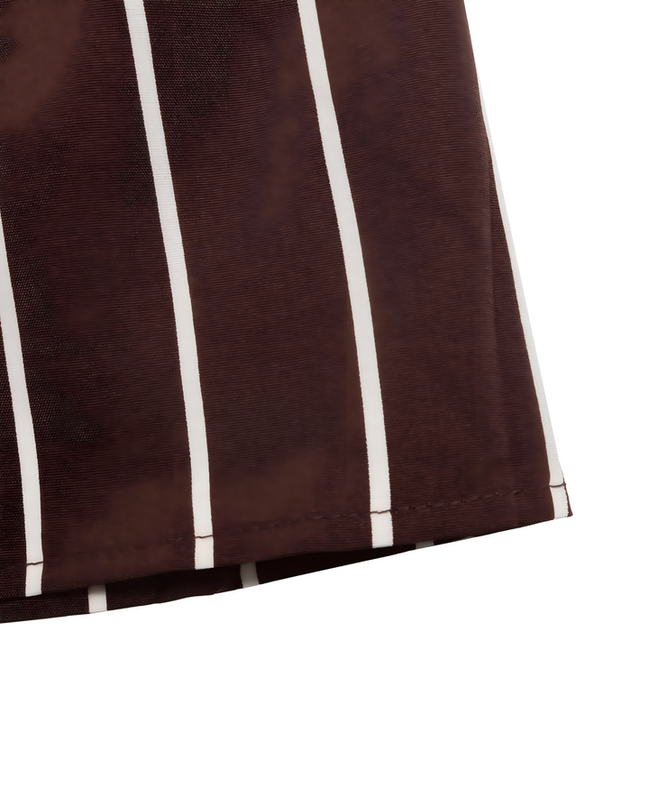 SOLACEBrown White Vertical Stripe Lapel Sleeveless Wrap Front Pleated Romper