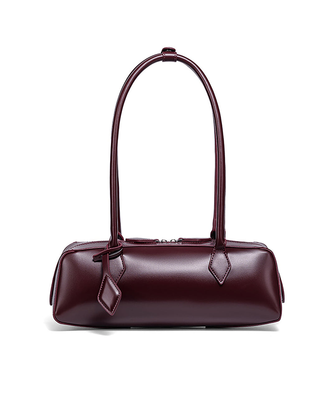 SOLACEBurgundy Faux Leather Long Thin Handle Zipper Rectangular Mini Shoulder Bar Bag