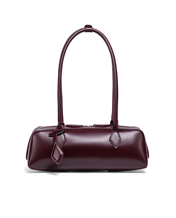 SOLACEBurgundy Faux Leather Long Thin Handle Zipper Rectangular Mini Shoulder Bar Bag