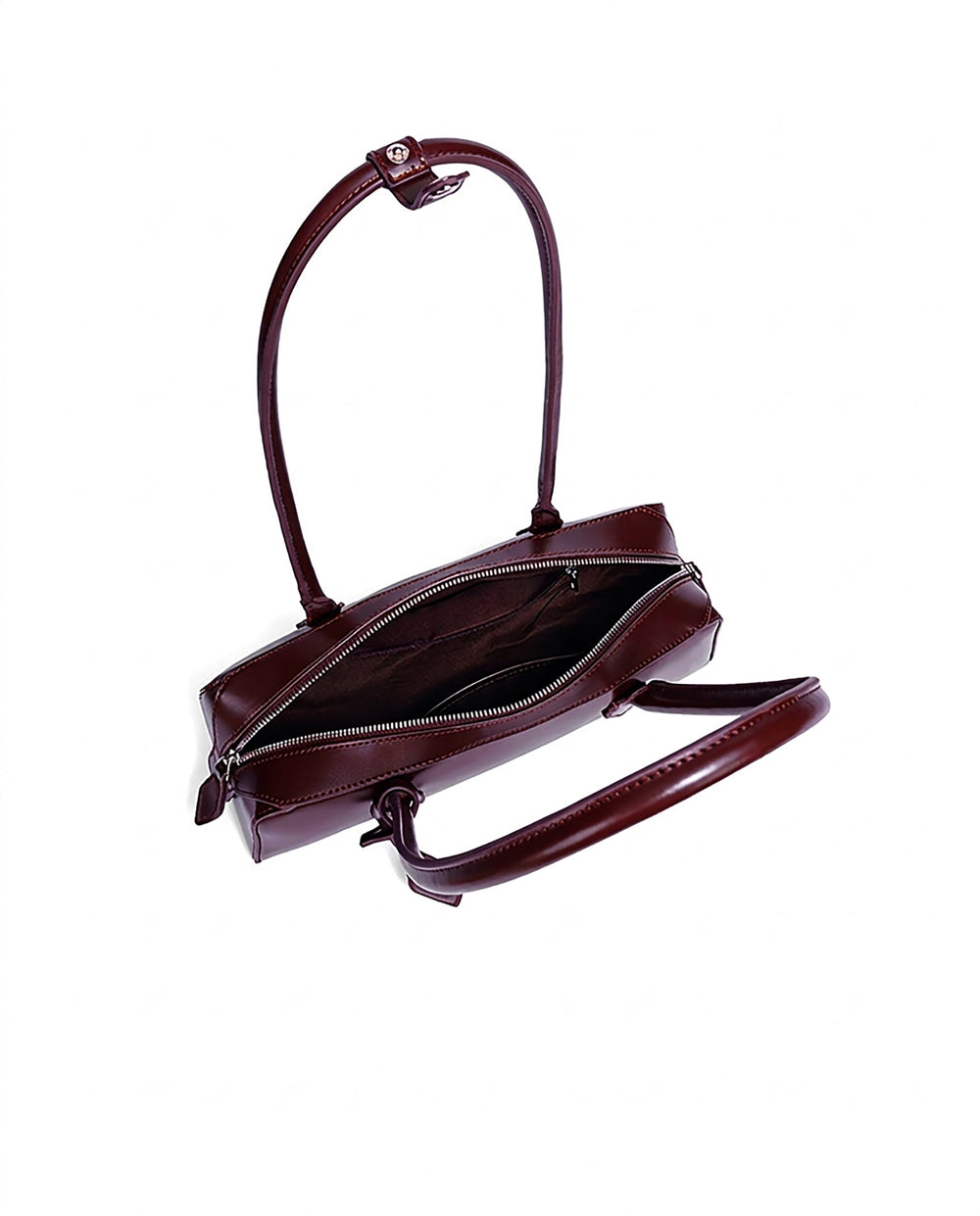 SOLACEBurgundy Faux Leather Long Thin Handle Zipper Rectangular Mini Shoulder Bar Bag