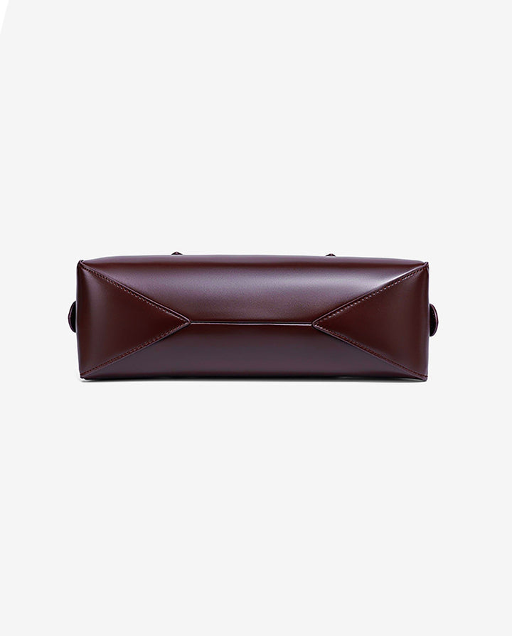 SOLACEBurgundy Faux Leather Long Thin Handle Zipper Rectangular Mini Shoulder Bar Bag