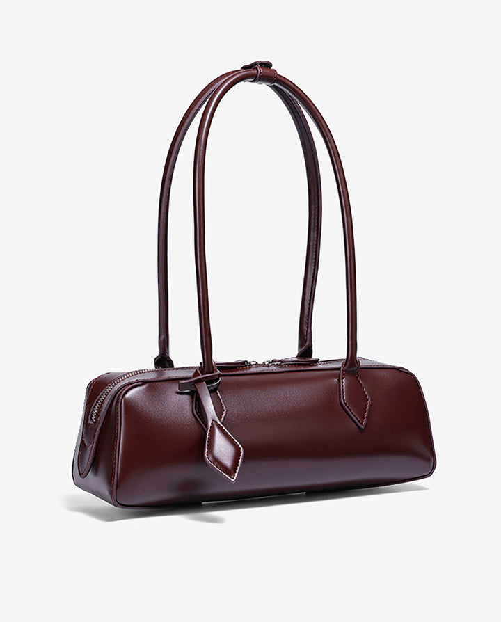 SOLACEBurgundy Faux Leather Long Thin Handle Zipper Rectangular Mini Shoulder Bar Bag