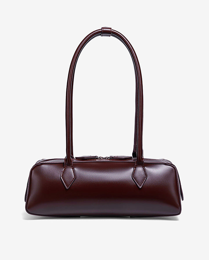 SOLACEBurgundy Faux Leather Long Thin Handle Zipper Rectangular Mini Shoulder Bar Bag