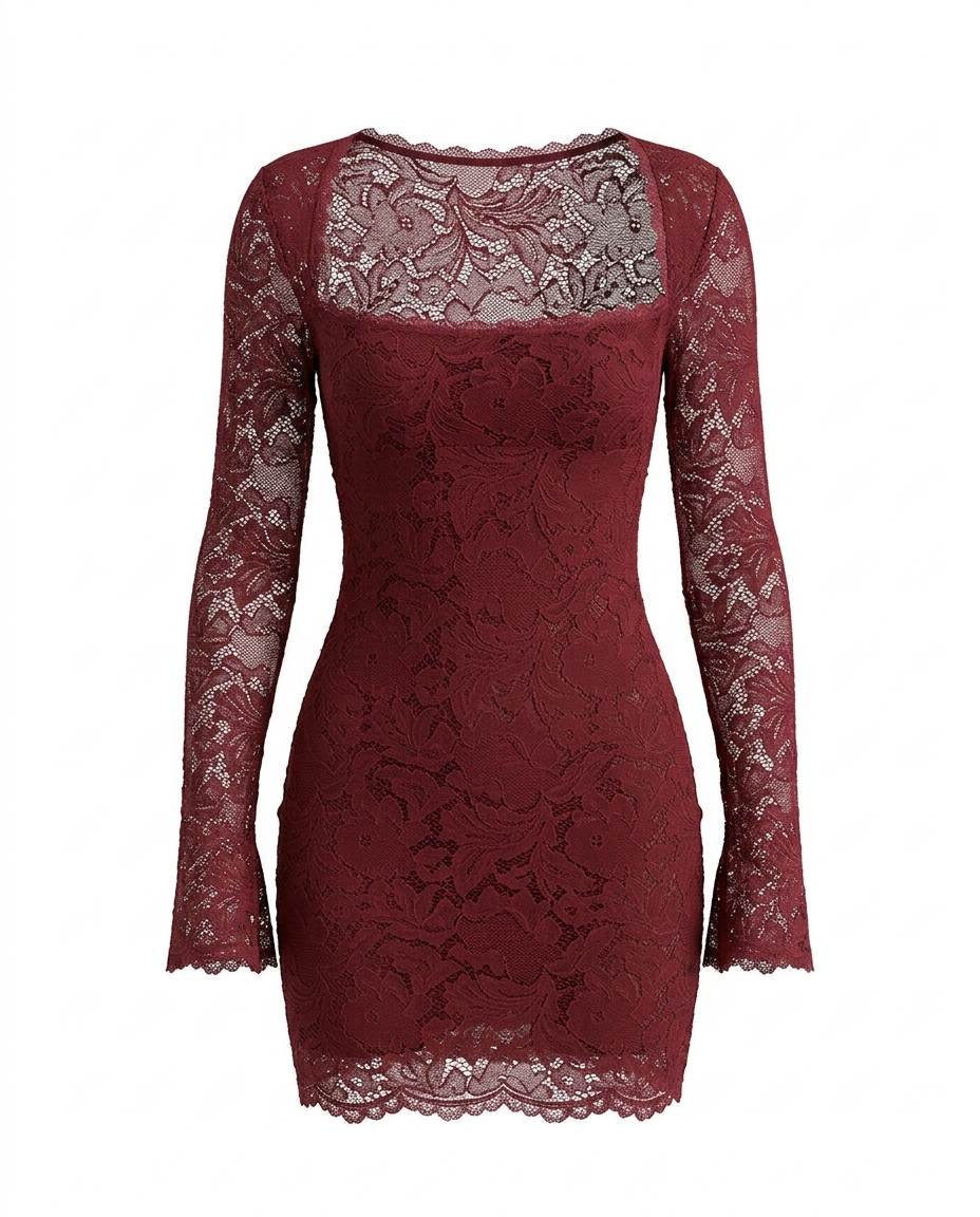 SOLACEBurgundy Lace Bodycon Mini Dres