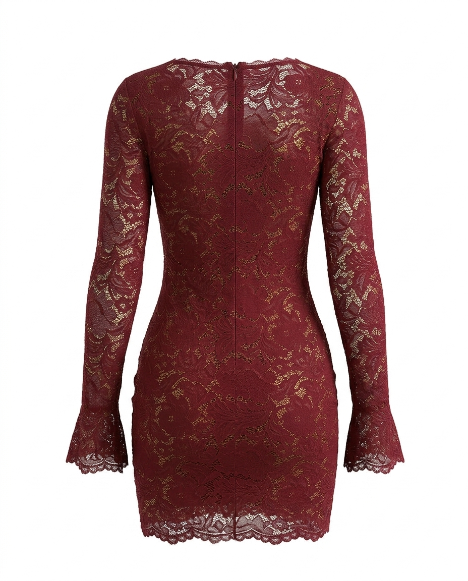 SOLACEBurgundy Lace Bodycon Mini Dres