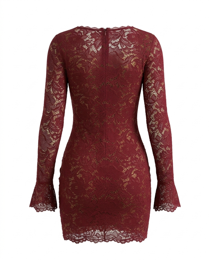 SOLACEBurgundy Lace Bodycon Mini Dres