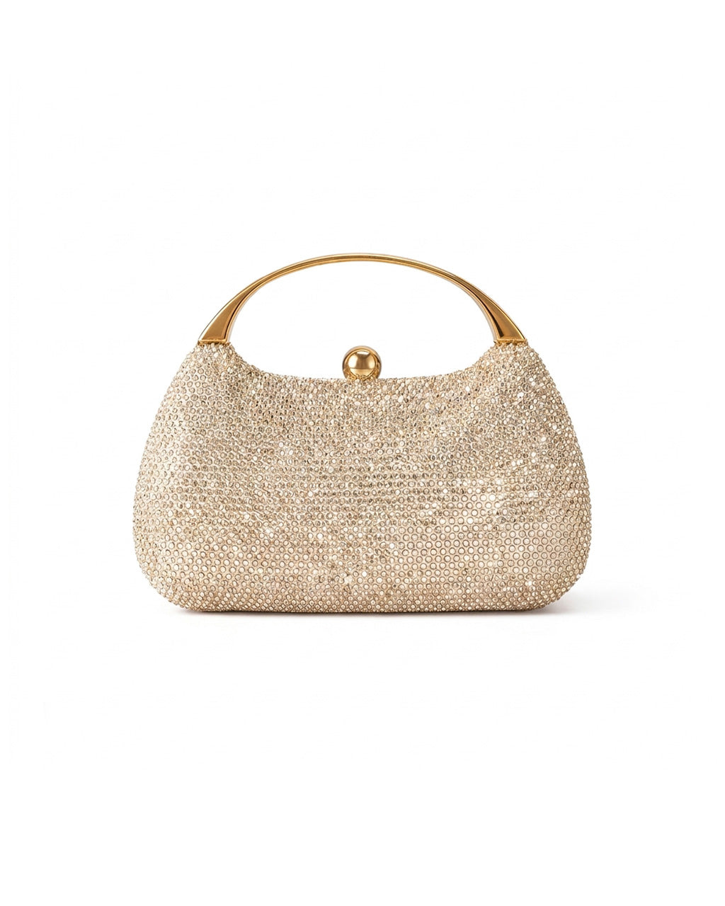 SOLACEChampagne Full Rhinestone Oval Gold Top Handle Evening Clutch Bag