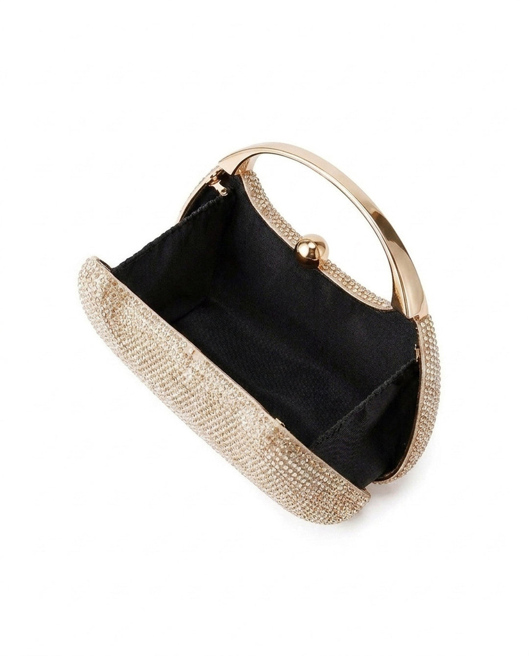 SOLACEChampagne Full Rhinestone Oval Gold Top Handle Evening Clutch Bag