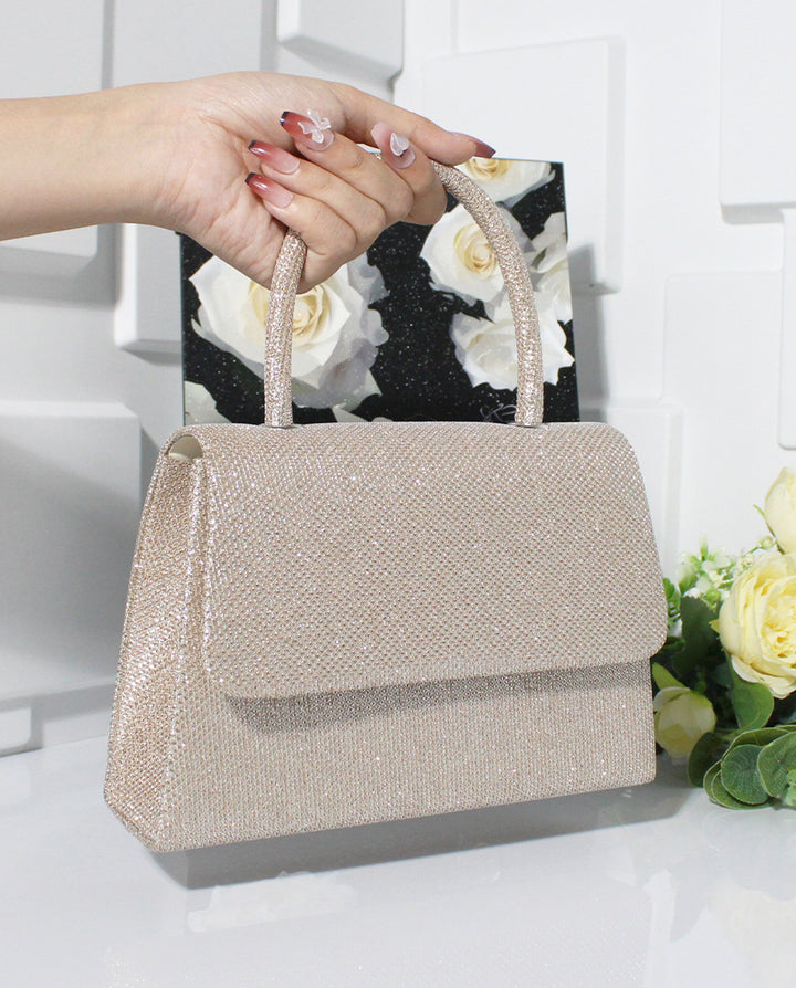 SOLACEChampagne Glitter Top Handle Silver Chain Crossbody Mini Flap Handbag