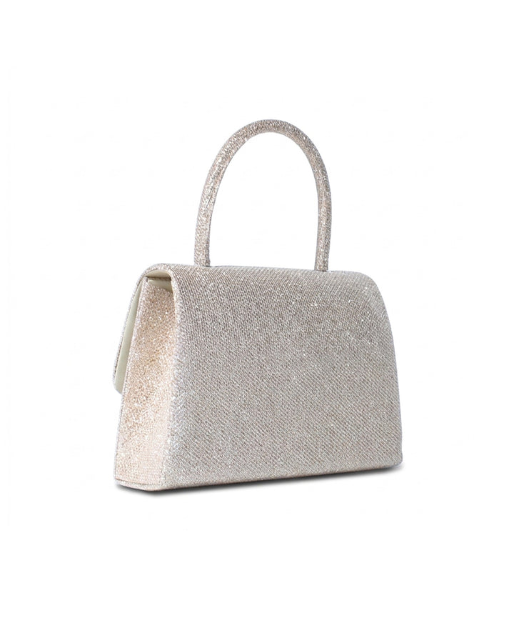 SOLACEChampagne Glitter Top Handle Silver Chain Crossbody Mini Flap Handbag