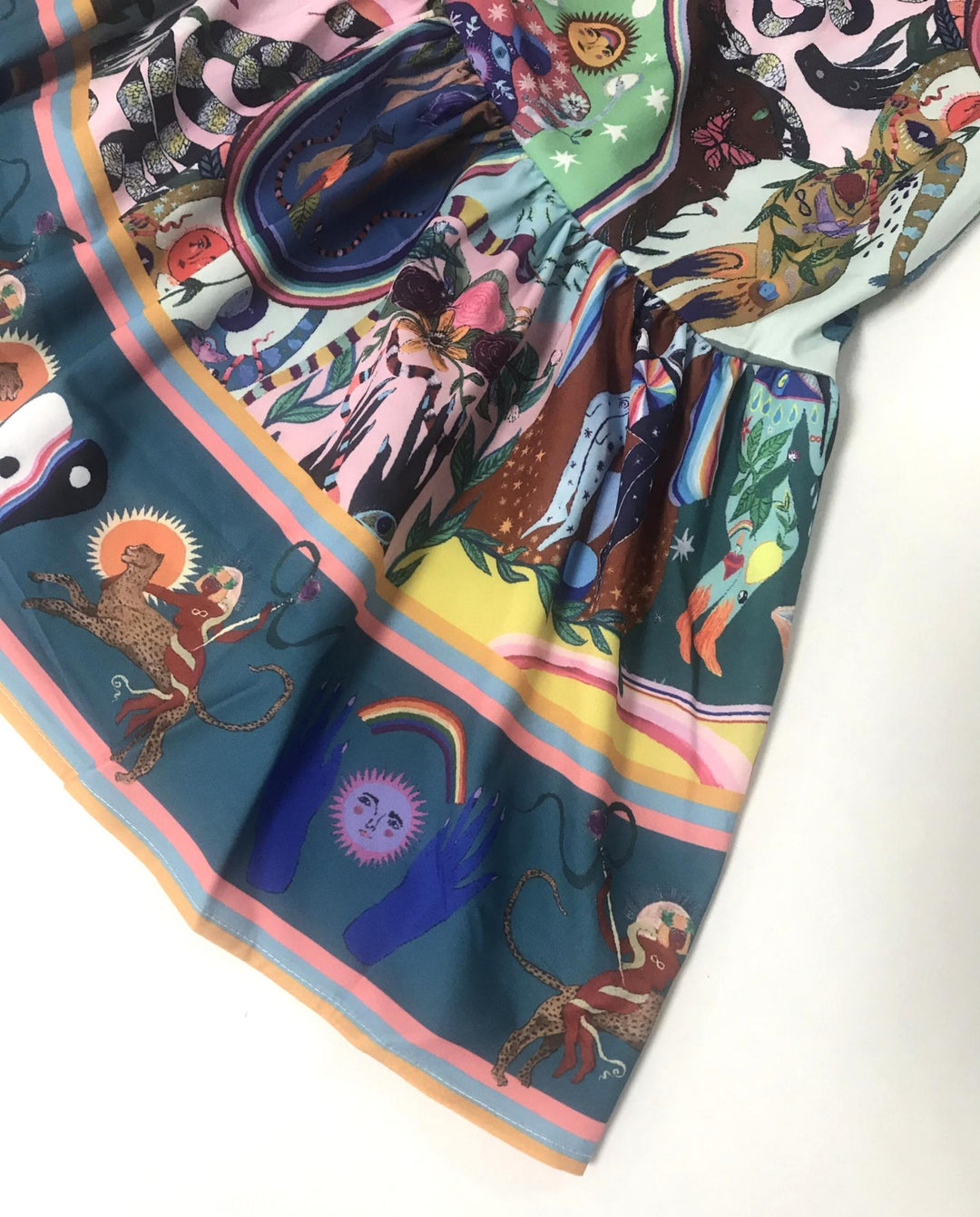 SOLACEColorful Art Print Stand Collar Long Sleeve Shirt Dress