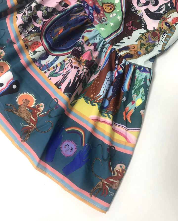 SOLACEColorful Art Print Stand Collar Long Sleeve Shirt Dress