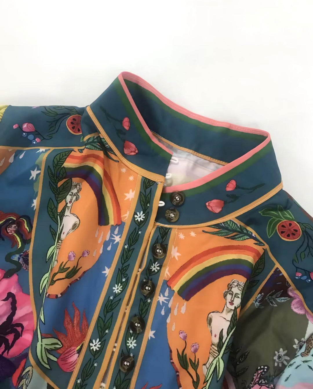 SOLACEColorful Art Print Stand Collar Long Sleeve Shirt Dress