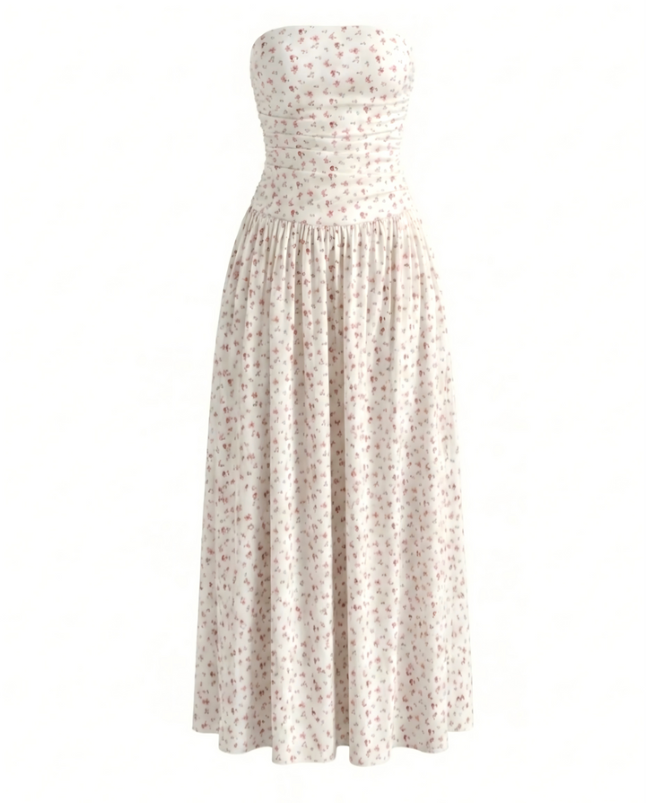SOLACECream Ditsy Floral Strapless Midi Dress