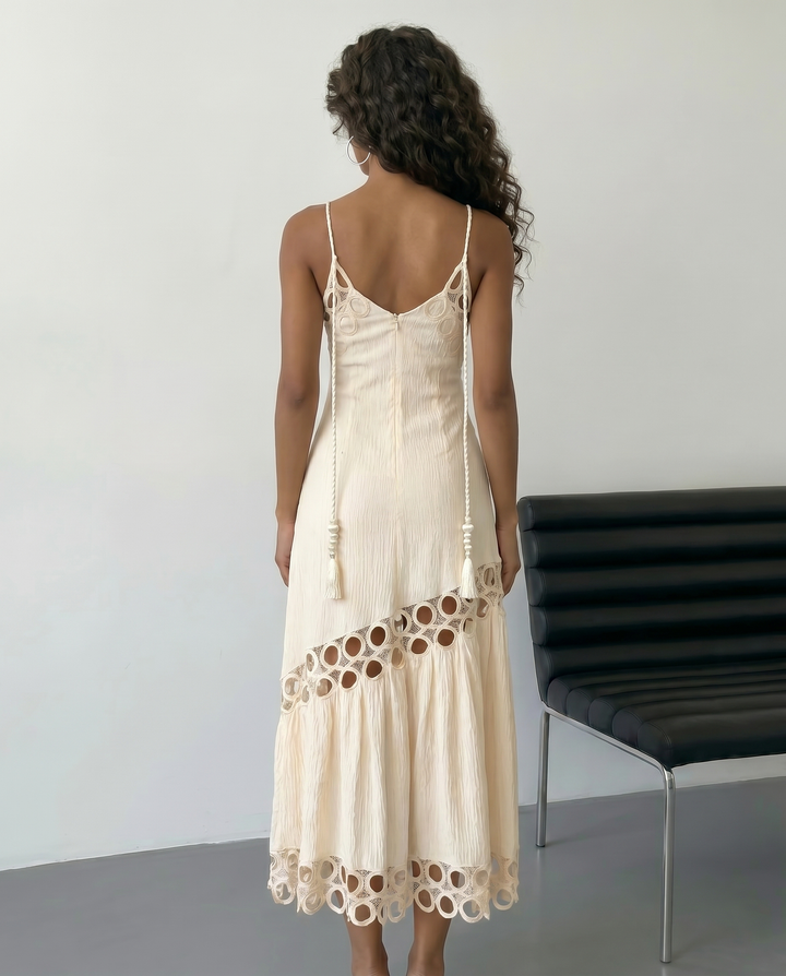 SOLACECream Halter Neck  Crochet Ring Detail Maxi Dress