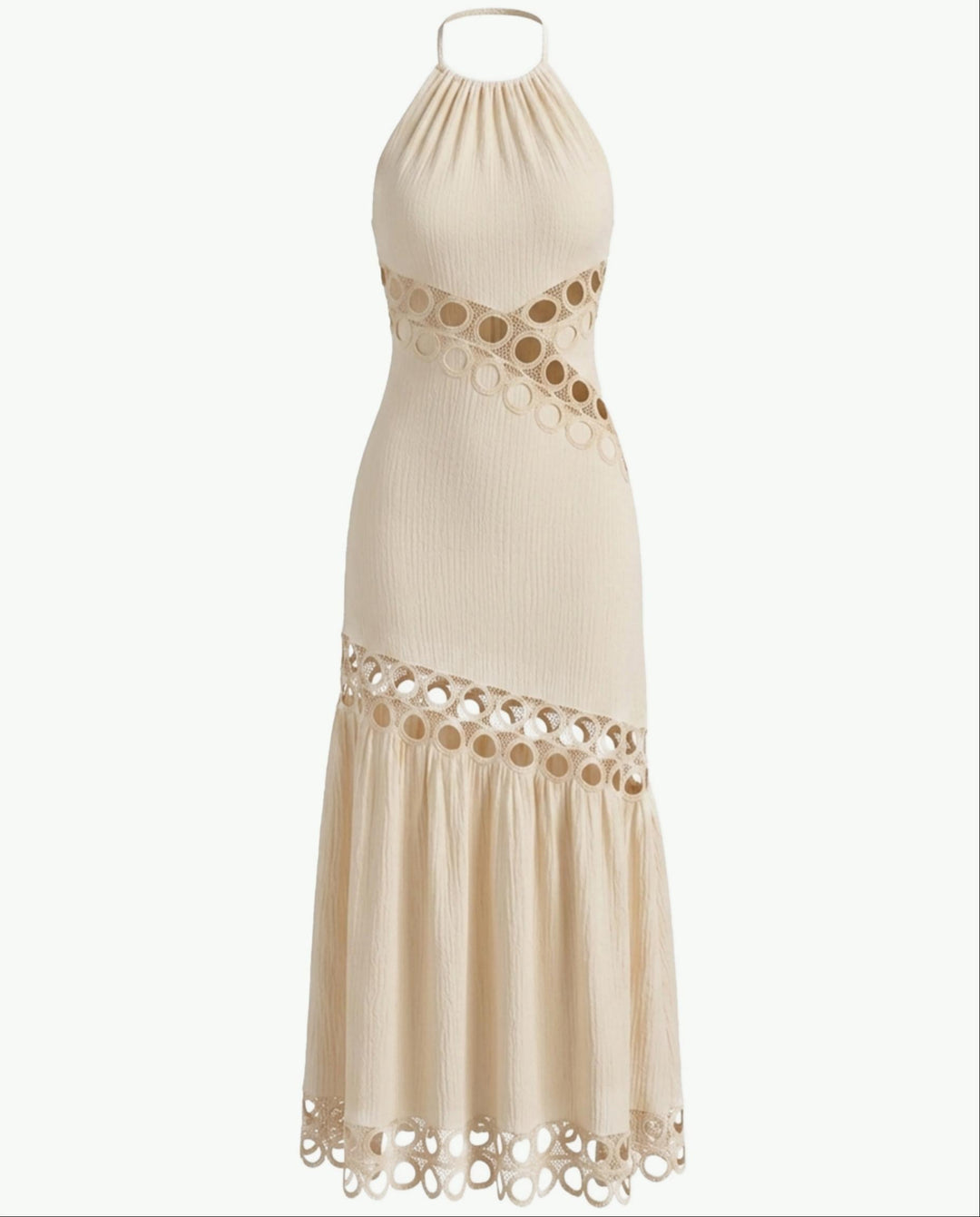 SOLACECream Halter Neck  Crochet Ring Detail Maxi Dress
