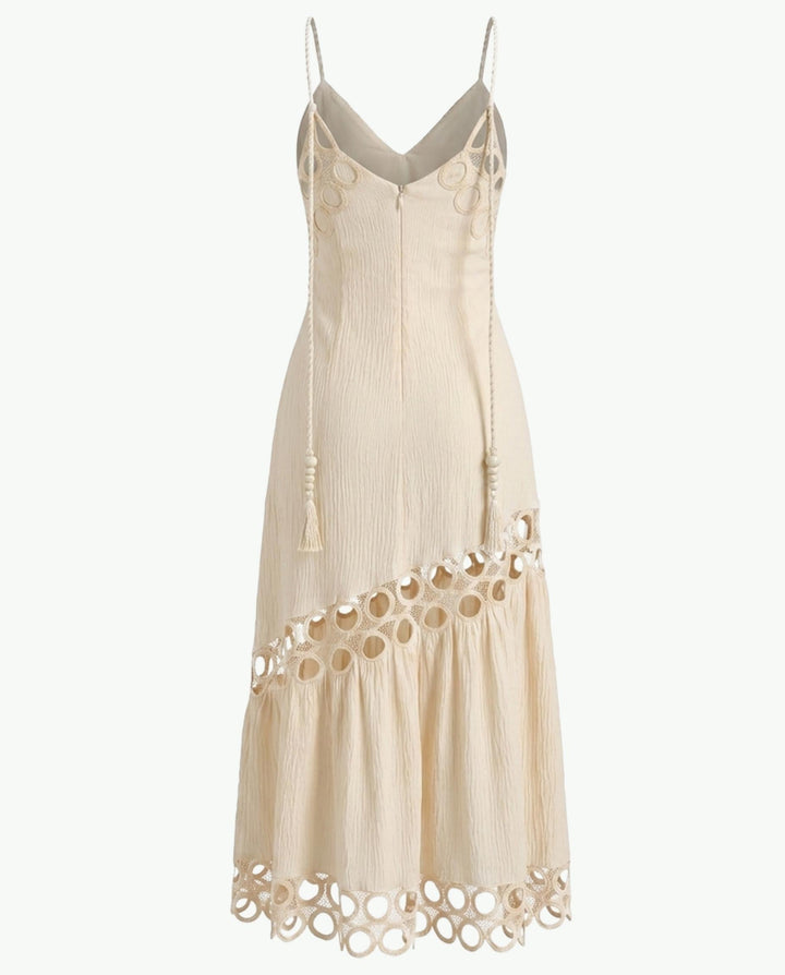 SOLACECream Halter Neck  Crochet Ring Detail Maxi Dress
