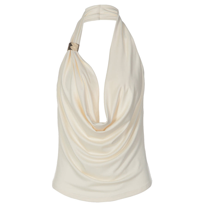 SOLACECream White Cowl Neck Halter Crop Top